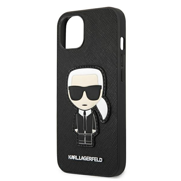 Telefontok KARL LAGERFELD Apple iPhone 13 Mini Saffiano Ikonik Karl`s Patch Black Hardcase